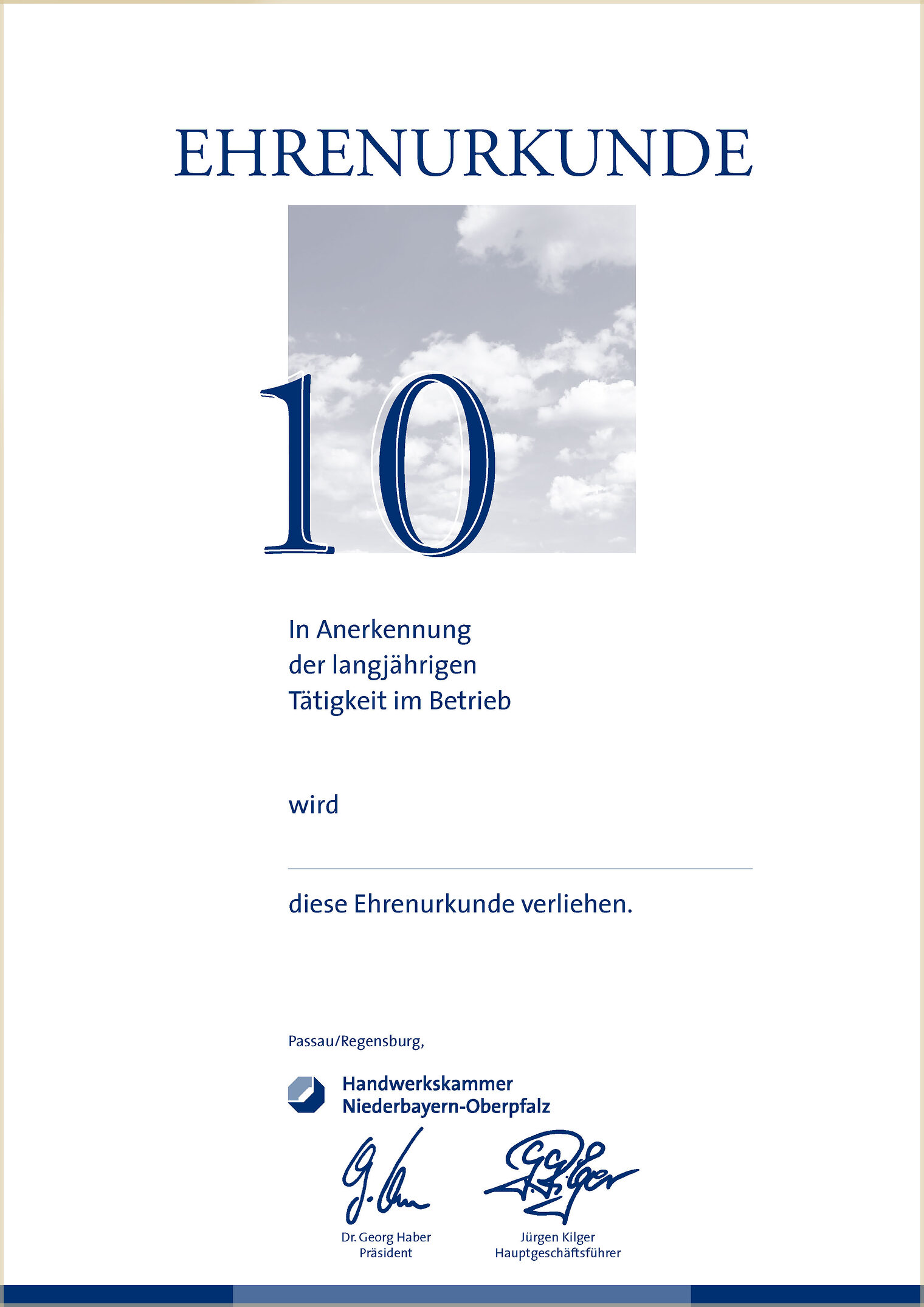 Ehrenurkunde 10 Jahre