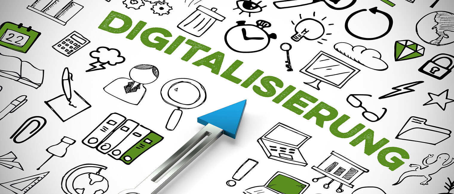 Digitalisierung Konzept mit Kompass und Schriftzug.
