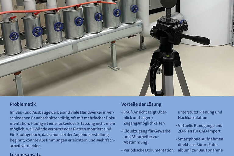 Informationsplakat zum Projektthema 5G und den Nutzen 360-Grad-Kameras im Handwerk.