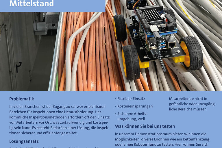 Informationsplakat zum Projektthema 5G und den Nutzen von Inspektionsdrohnen.