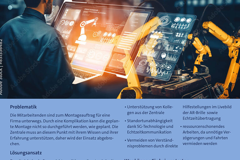 Informationsplakat zum Projektthema 5G und den Nutzen von remote Arbeit.