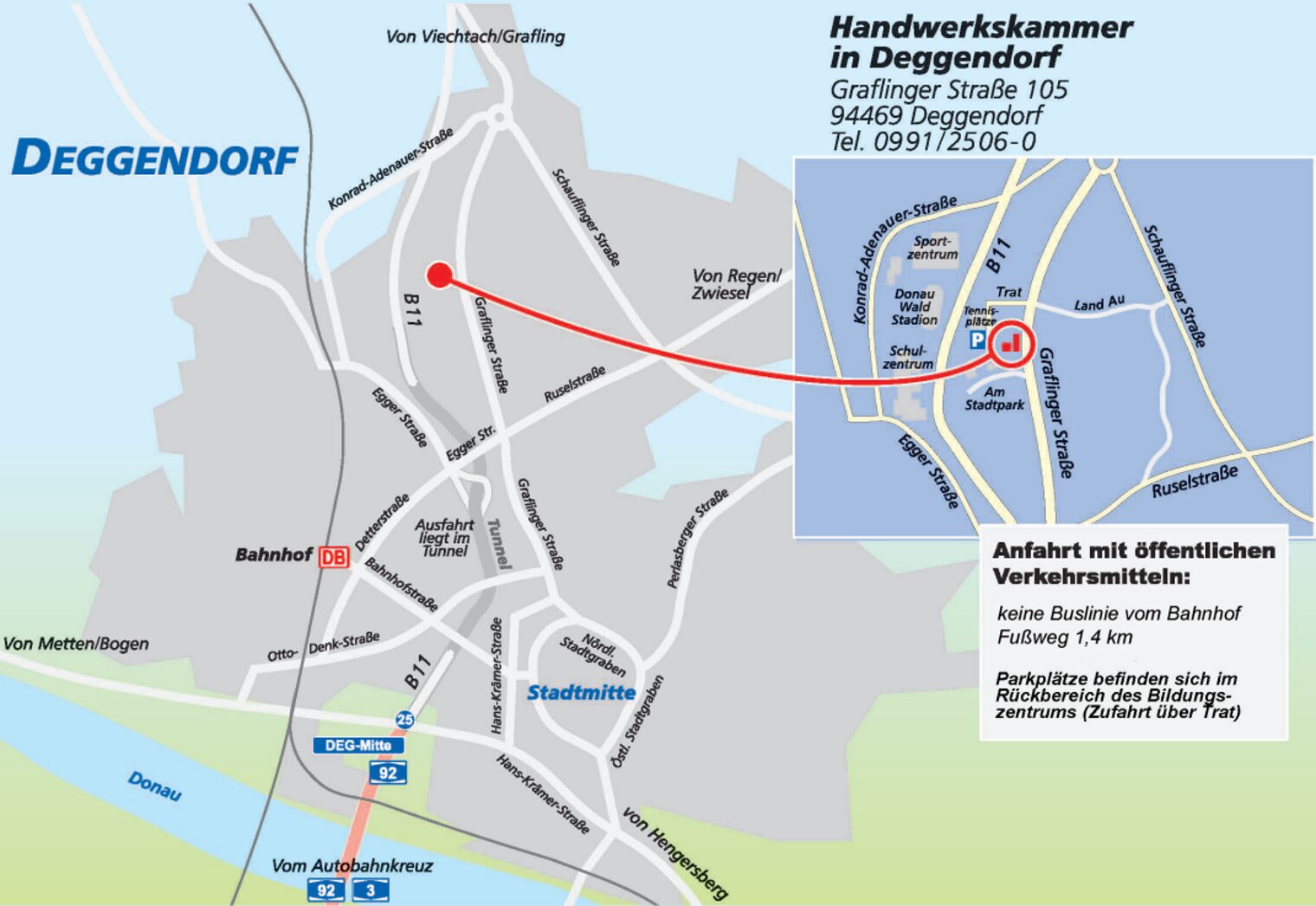 Eine Anfahrtsskizze zum Bildungszentrum Deggendorf.