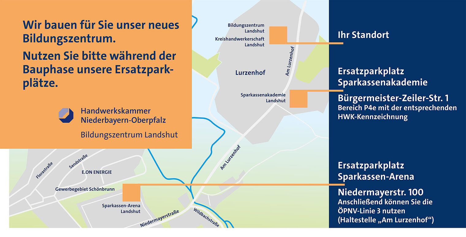 Die Anfahrtsskizze in der Bauphase für das Bildungszentrum in Landshut. 